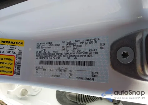 2025 Ford Bronco Big Bend z USA, uszkodzony, nr VIN 1FMDE7BH9SLB05258